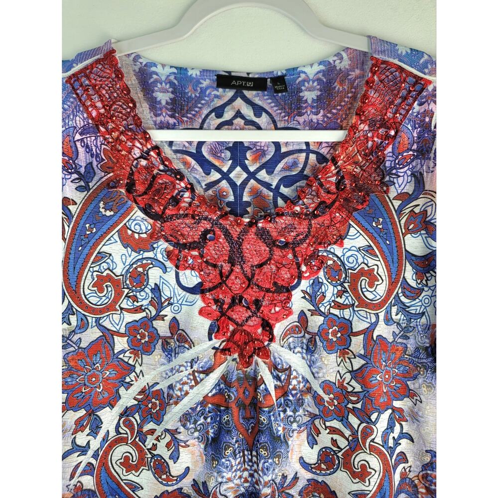 APT. 9 Patriotic Red White Blue Paisley 4th of July Rhinestone Blouse Size L - Picture 5 of 12